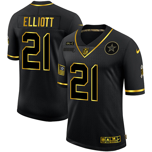 Dallas Cowboys #21 Ezekiel Elliott Men Nike 2020 Salute To Service Golden Limited NFL black Jerseys->dallas cowboys->NFL Jersey